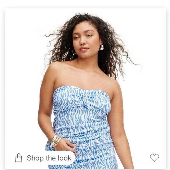 DVF Target Sea Twig Blue and White Tube Top Camisole Blouse Tank Size 2X  NWT - Picture 2 of 7